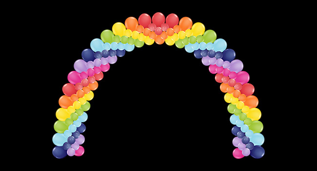 rainbow flat arch made out of balloon
