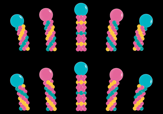 Bent Columns made with Neon Balloons and Toppers