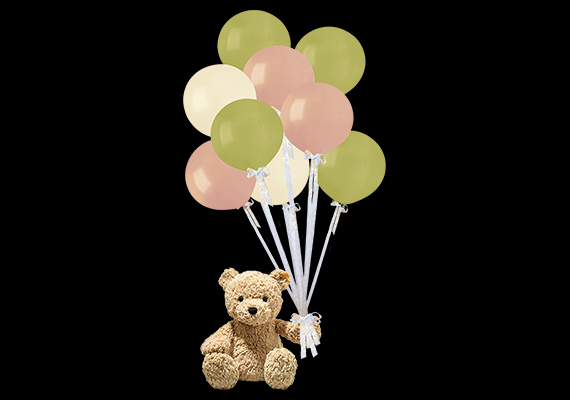 Teddy bear with balloon bouquet