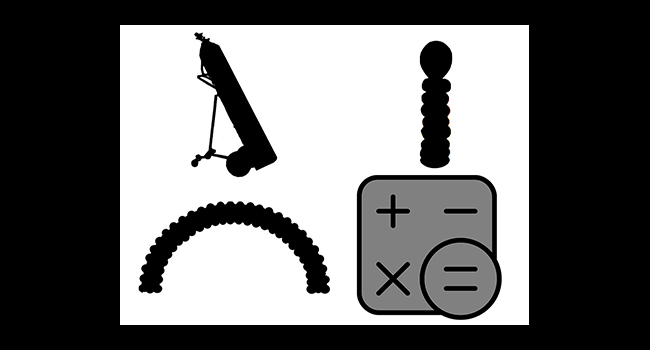 helium tank, arch, column and calculator